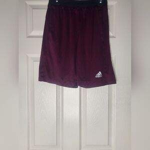 Adidas M Burgundy Logo Elastic Waist Cord Pockets Men's Sport Shorts